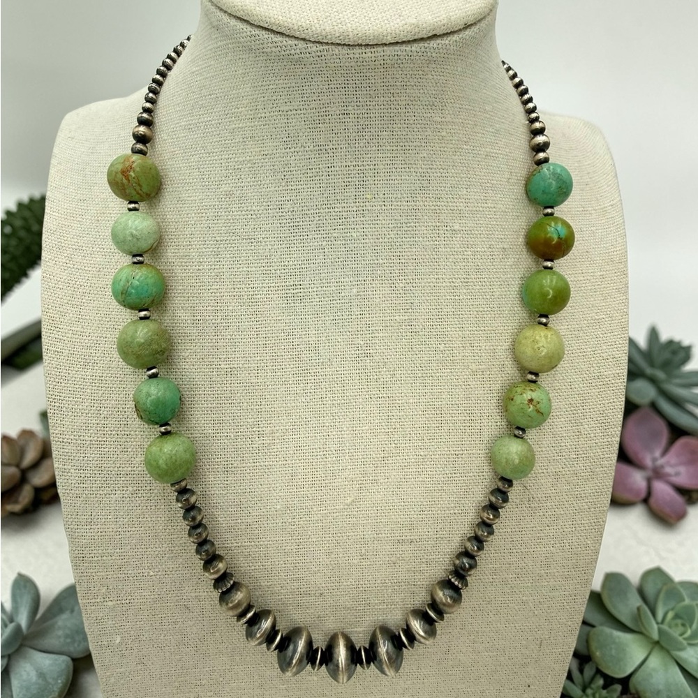 NWT Navajo Sterling Silver & Turquoise Beaded Necklace 18–20” Navajo Pearls - Picture 6 of 17